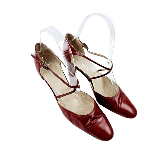 Geoffrey Beene Shoes - Geoffrey Beene Womens Burgundy Leather Heels Strappy Design Size 6.5 AA Italy